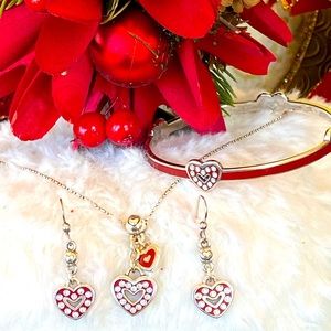 Brighton SWEET HEARTS Red enamel Hearts Crystal Necklace Bracelet Earrings RARE